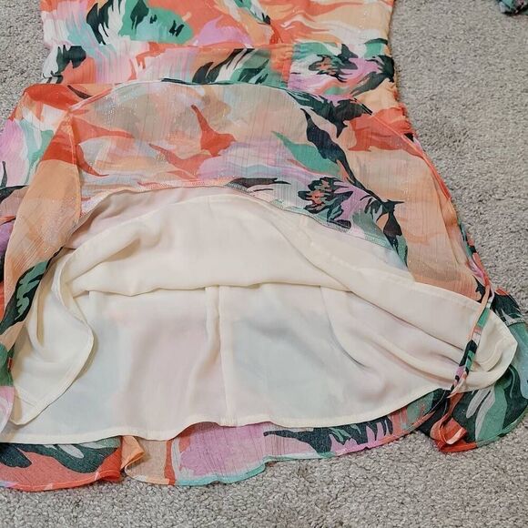 Adelyn Rae Floral Metallic Stripe Chiffon Mini Dress Size XL - Picture 11 of 12